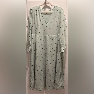 A New Day Light Green Dress with Dark Blue Leaf Pattern